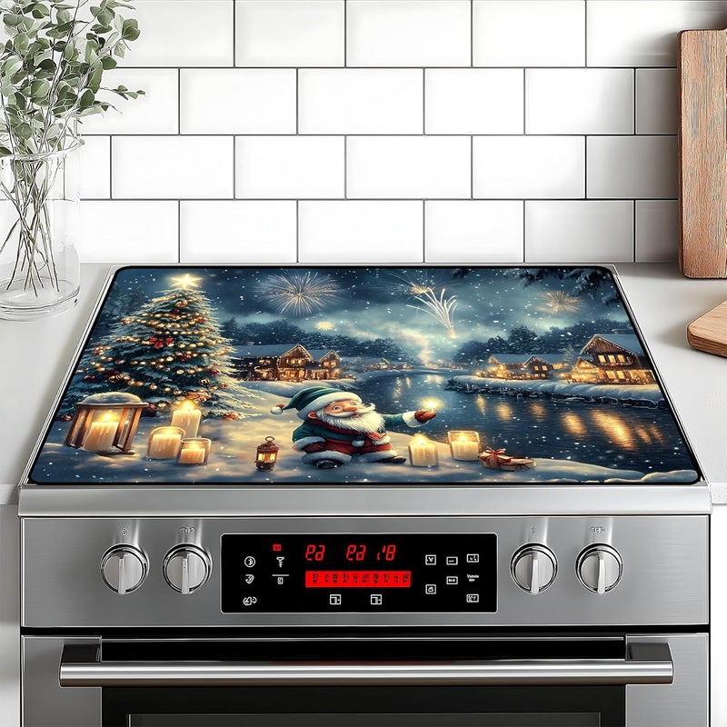 BVBOX Stove Top Cover Retro Flower Gas Stove Top Cover for Home Decoration Kitchen Pad Non-Stick Washable Cooktop Covers Countertop Protector Keep Stove Clean 28"x20" (Snowhouse) - Image 1